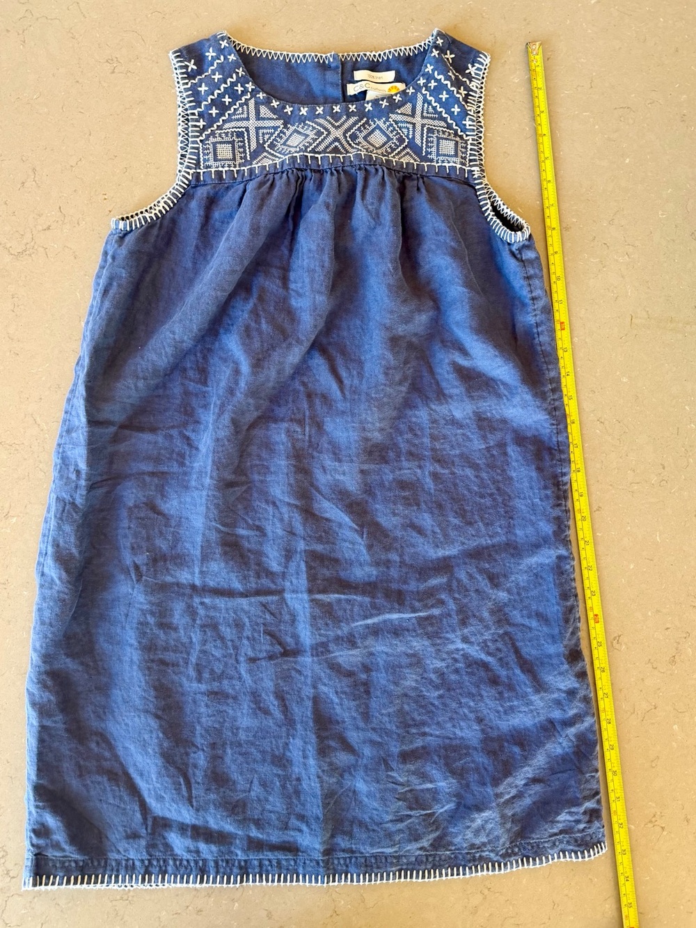 C&C California 100% Linen Blue Embroidered Whipstitch Sleeveless Dress Size S